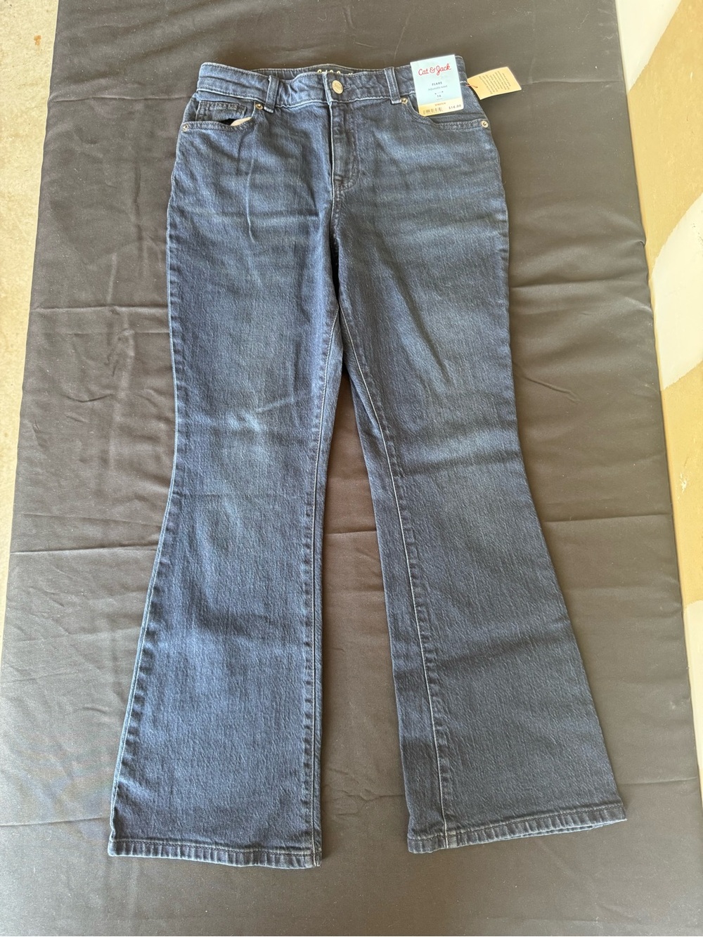 Cat & Jack Girls Size 16 Flare Jeans Dark Wash Stretch Adjustable Waist NWT